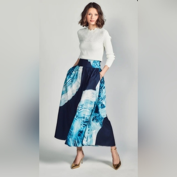 Aleeza Dresses & Skirts - Aleeza Elegant Aruba Ocean A-Line Skirt- STUNNING!! SOLD OUT ON WEBSITE!!